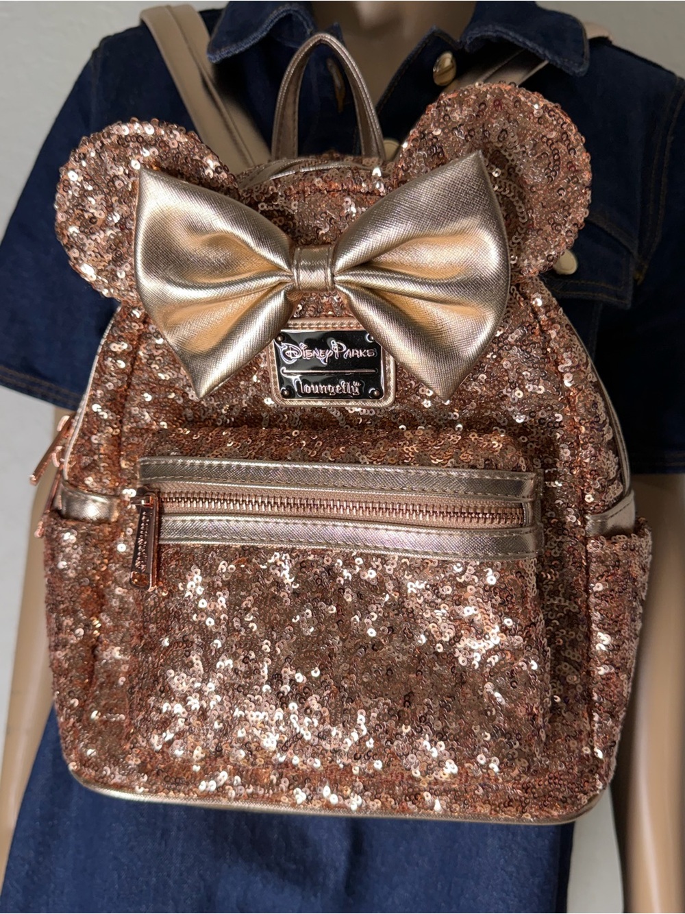 Loungefly Rose Gold Sequin Minnie Ear Mini Backpack